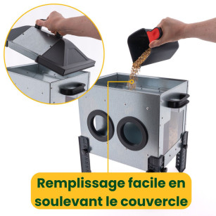 Comedero para gallinas y aves de corral ROBUST® feeder con orificios de alimentación 24 kg