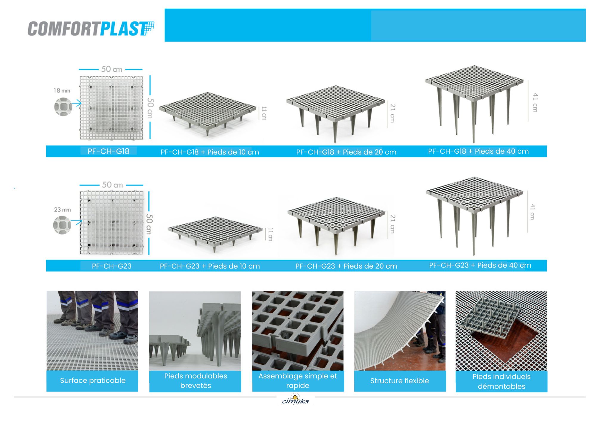 Patas individuales desmontables para rejilla 50 x 50 cm Cimuka